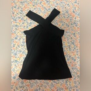 Free People Size Medium Black Top Criss Cross Straps